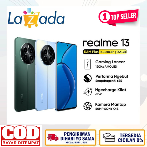Realme handphone 13 8GB + 8GB | 256GB | 120Hz AMOLED display | 67W supervooc charge | 5000mAh battery | Snapdragon 685 chipset | Sony LYT-600 OIS portrait camera Harga  2,055,000 Ringgit*Penghantaran Percuma