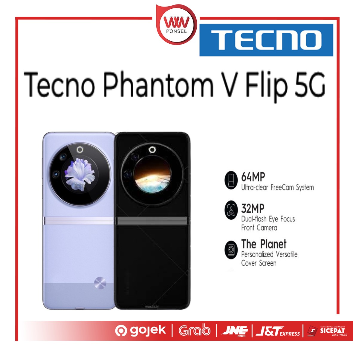 Hp Tecno Phantom V Flip 5G Ram 8GB Internal 256GB Garansi Resmi Harga 5,499,000 rupiah*Gratis Ongkir