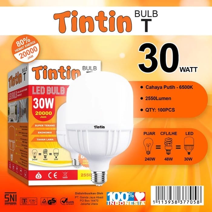 Harga lampu hias	 10 Pcs Tintin Bohlam Lampu Led Kapsul 30W 30 Watt Tintin Tin Tin Capsule Murah 10Pcs 	