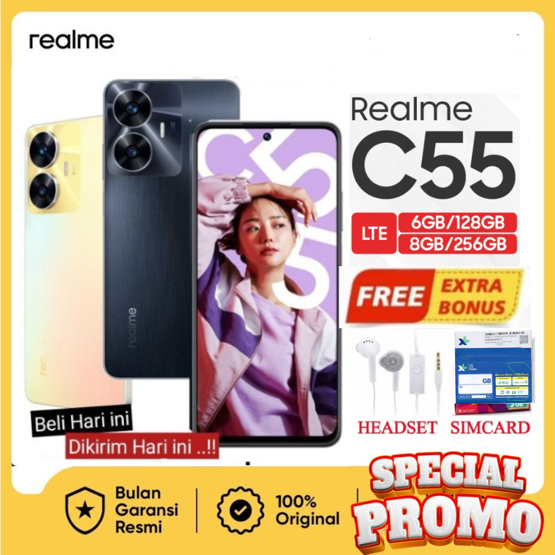 Realme C55 6/128 8/256 GB RAM 6 8 ROM 128 256 6GB 8GB 128GB 256GB Harga  1,550,000 Ringgit*Penghantaran Percuma