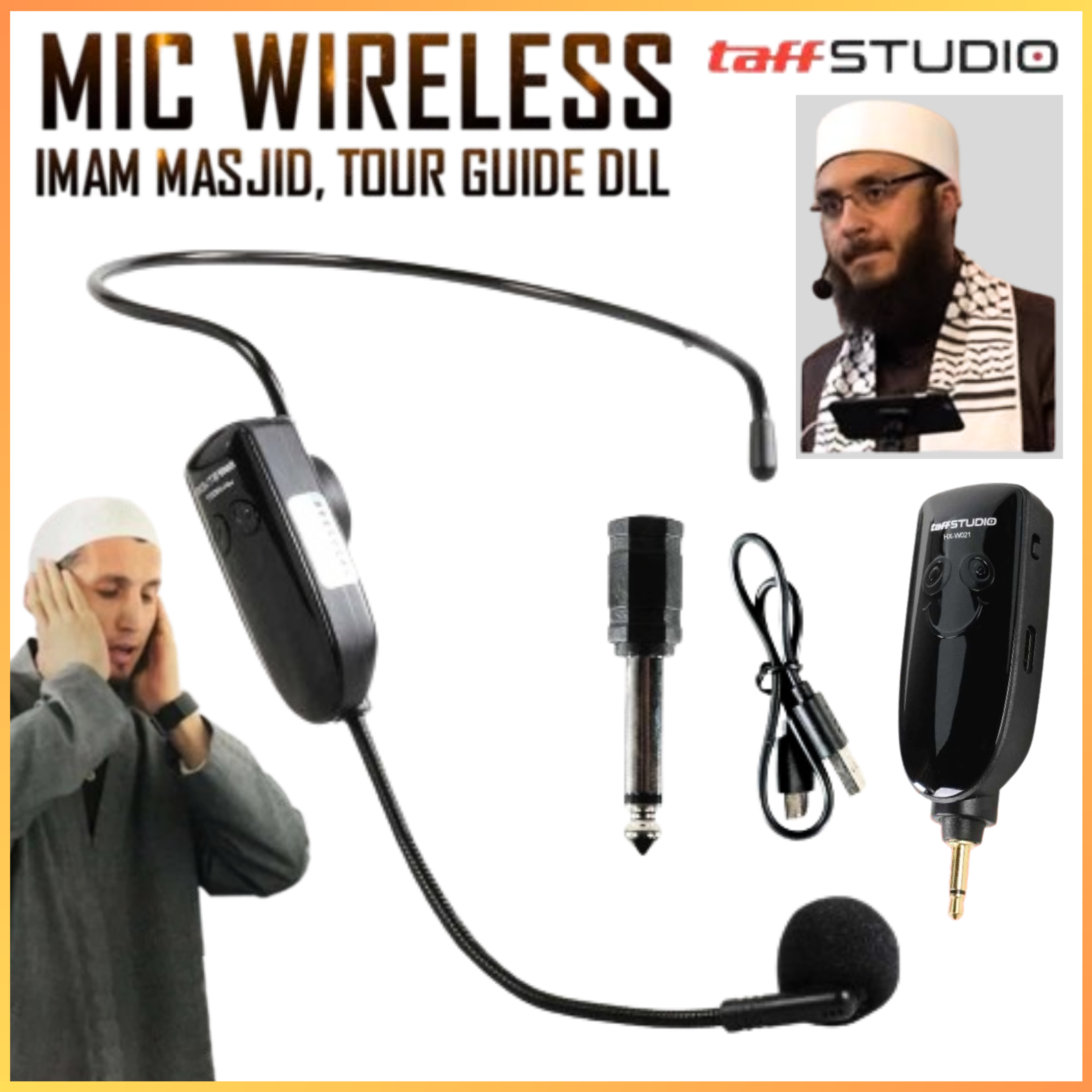 COD KIRIM CEPAT TaffSTUDIO Wireless Microphone 2.4GHz Headset with Transmitter / Mic mik Bando Imam Masjid Wireless Untuk Sholat Tanpa Kabel Yang Dicas / Mikrofon Bando Imam Sholat Suara Jernih Jarak Jauh Leher Angksa Werles Bluetooth Terbagus - HX-W021 Harga 119,900 rupiah*Gratis Ongkir