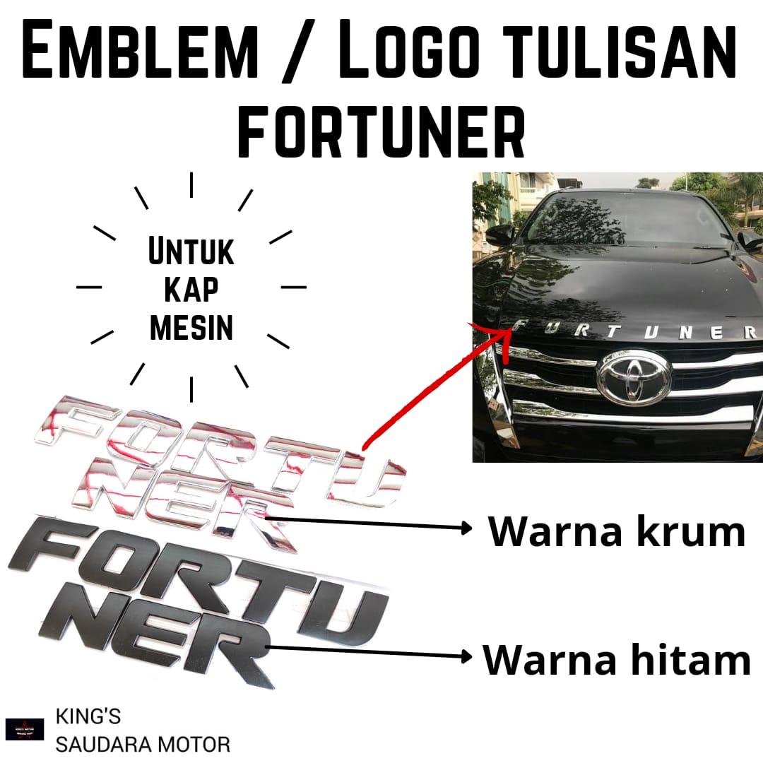 Emblem Atau Logo Untuk Kap Mesin Tulisan FORTUNER Harga 120,000 rupiah*Gratis Ongkir