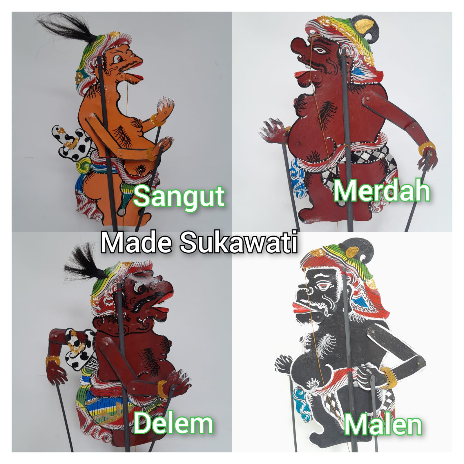 Handicraft shadow play Bali figure Malen merdah Delem Sangut hangings decoration handmade