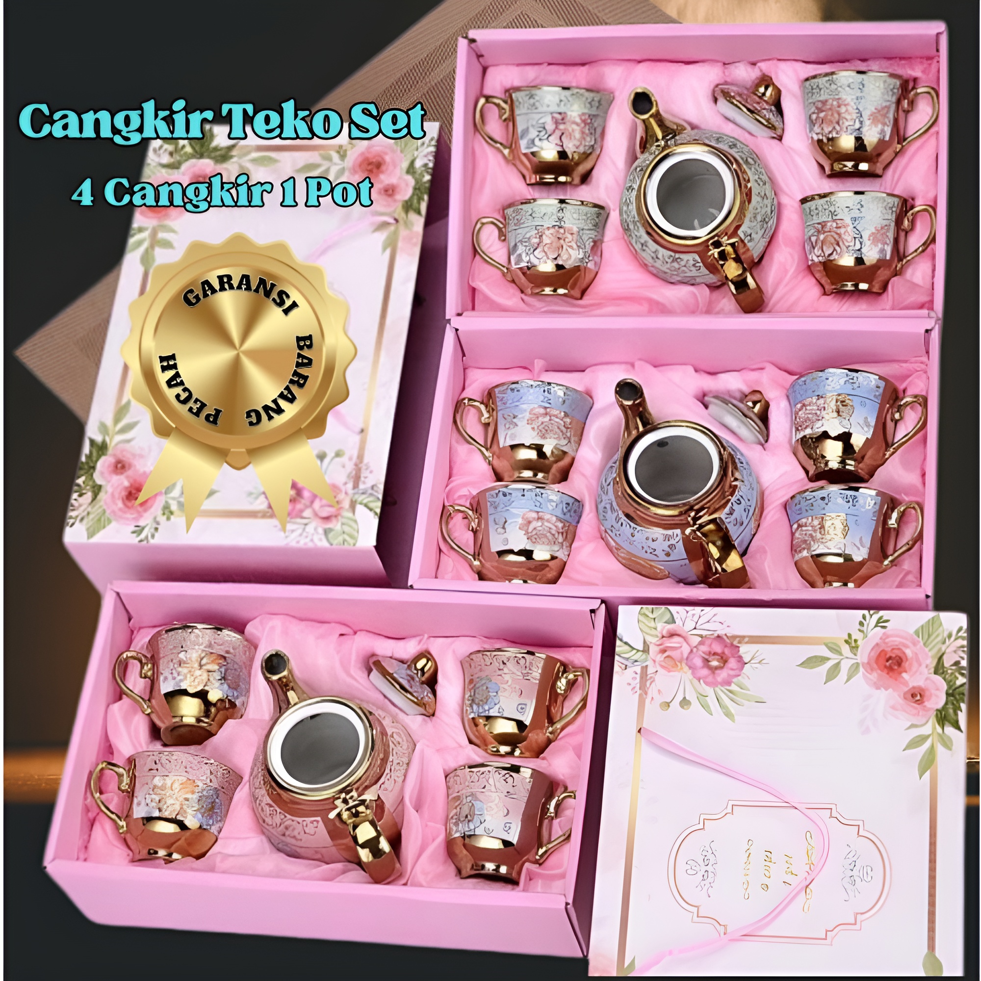 Cangkir Teko Keramik Mewah 1 Set 5 in 1 Hampers Souvenir Gelas Cantik