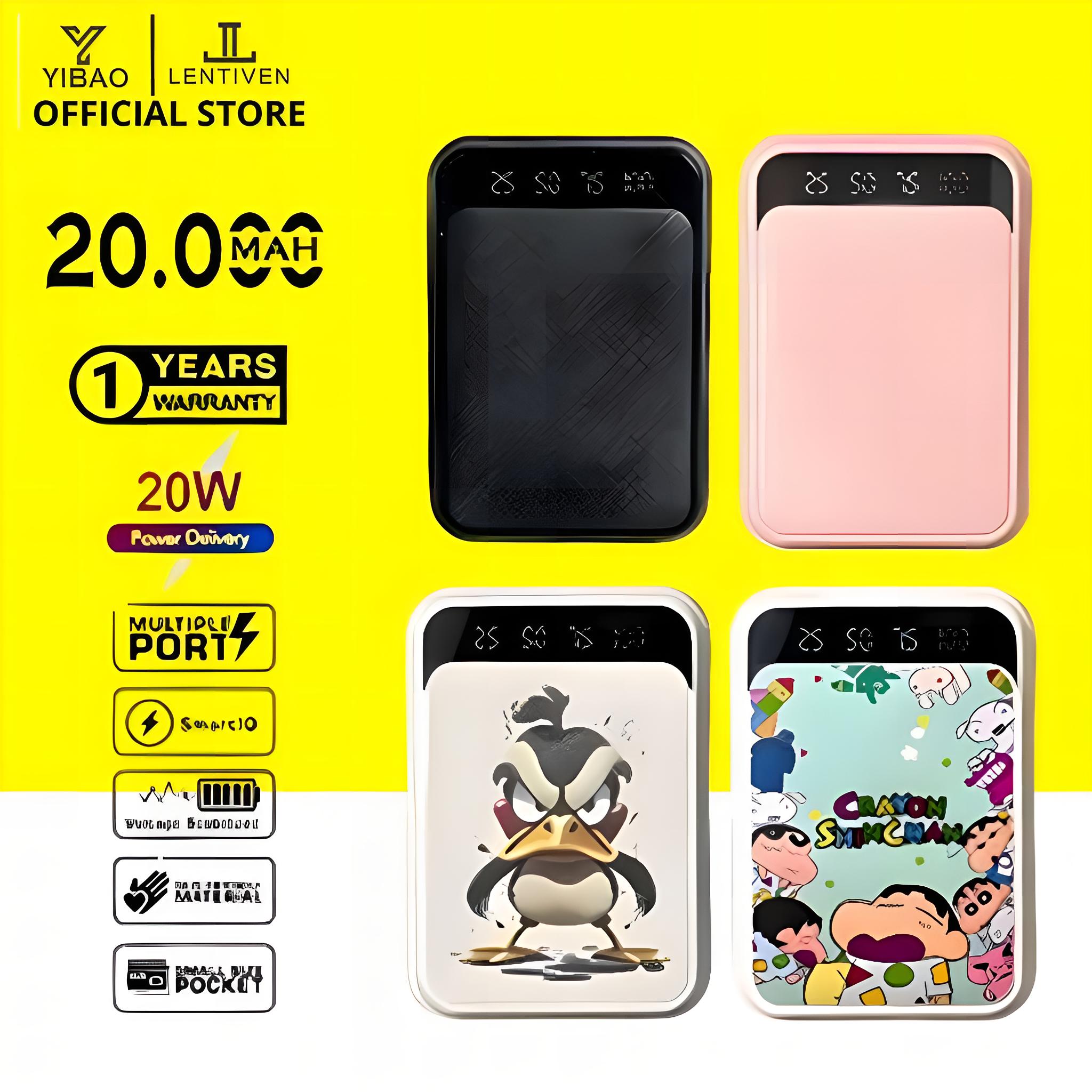 Yibao Lentiven Powerbank 20000Mah Cute Mini Cartoon Fast Charging
