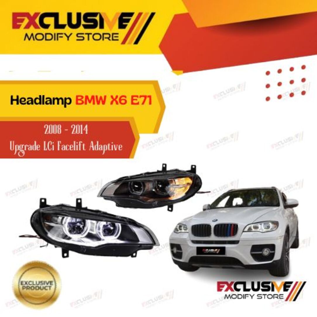 BMW X6 E71 2008-2014 headlamp upgrade LCI facelift adaptive bi-led Harga 28,000,000 rupiah*Gratis Ongkir