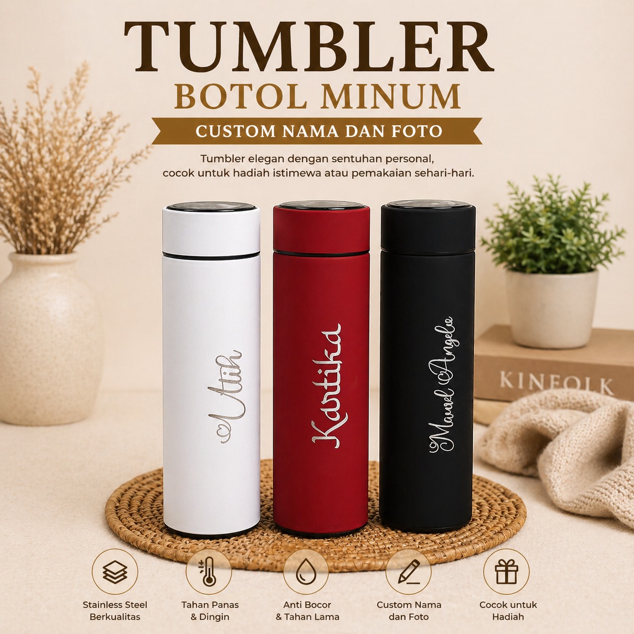 Stainless Steel Drinking Bottle Tumbler Custom Name & Image