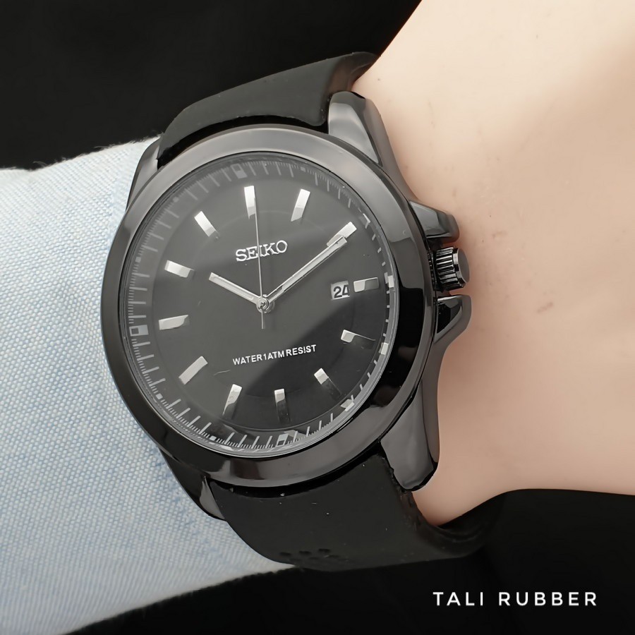 	 Jam Tangan Pria Seiko Date 1912 Tali Rubber Karet Full Black Hitam Termurah 	