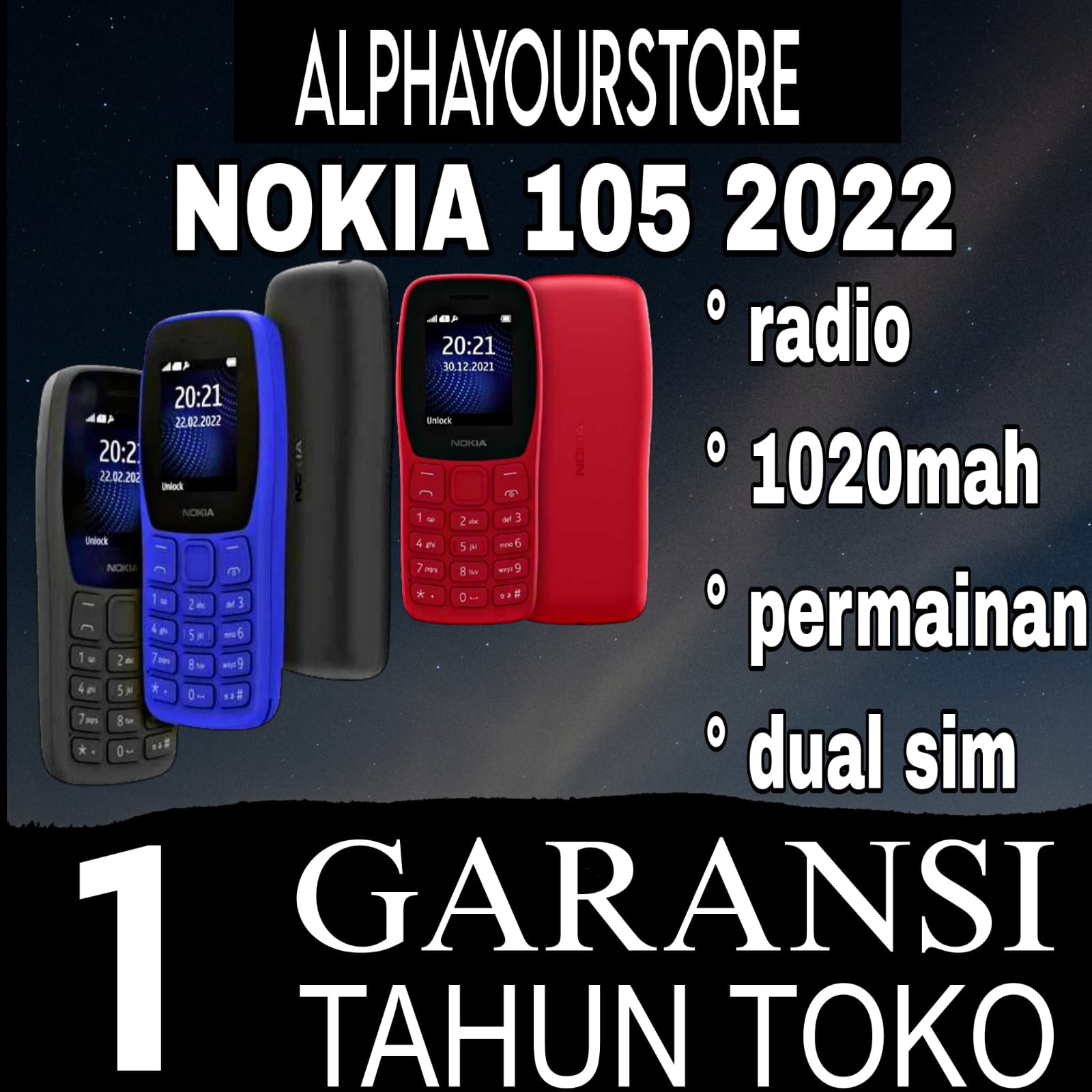 Nokia 105 2022 Dual Sim nokia 105 2022 bisa indonesia Full sett BERGARANSI 1 TAHUN !!! Harga  107,573 Ringgit*Penghantaran Percuma