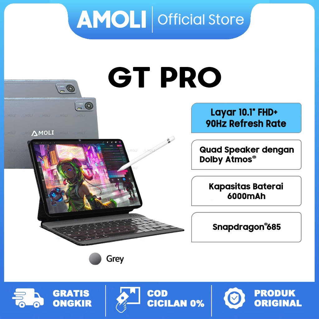 「Free Keyboard + Mouse + Pen」AMOLI GT Pro 5G LTE Tablet PC Layar 10.1” HD IPS RAM 6+128GB ROM Dual Sim Card + WiFi Quad-Core Tablet Android 13 Garansi Resmi 1 Tahun Harga 1,650,000 rupiah*Gratis Ongkir