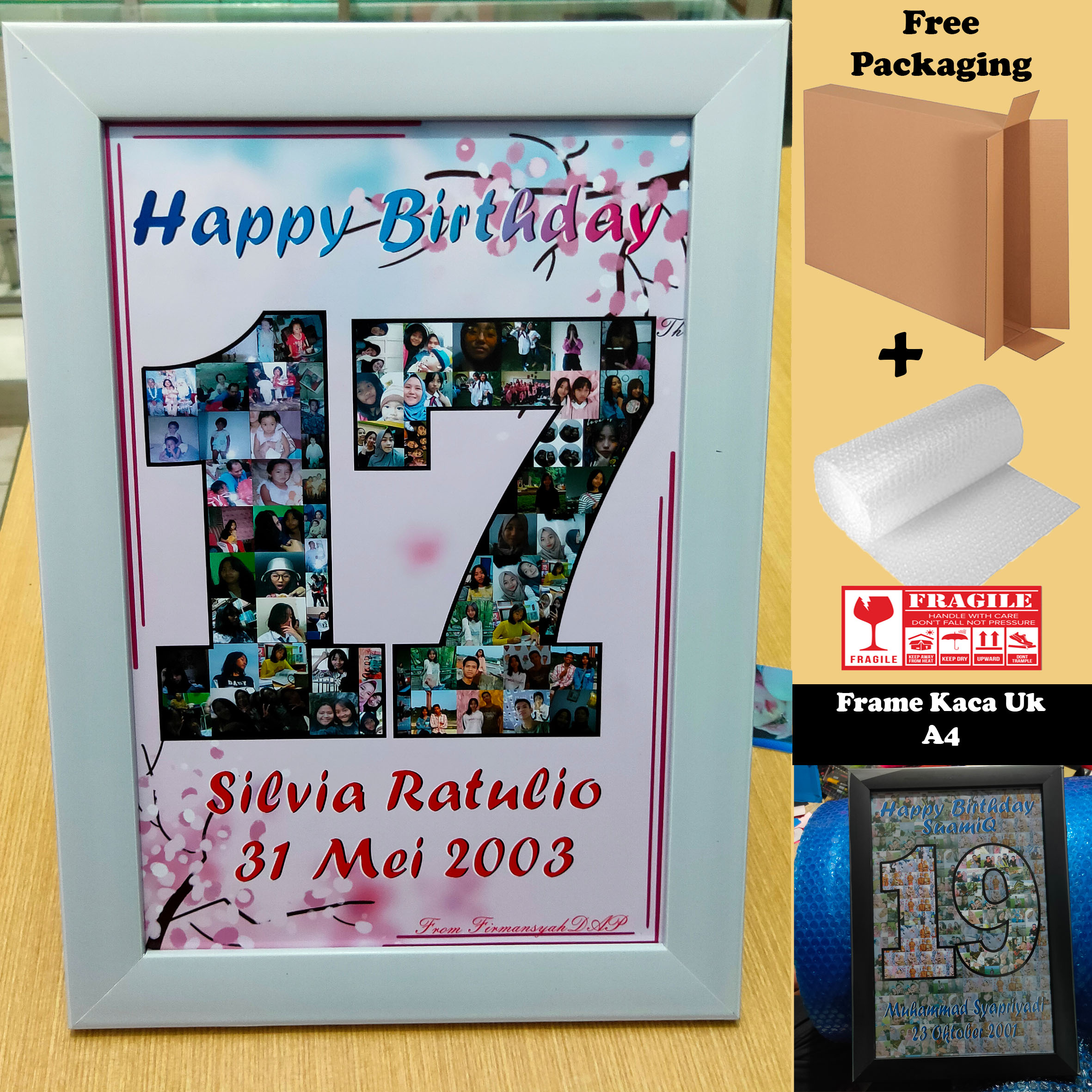 photo mozaik ukuran A4 + Frame kaca (sehari jadi) photo mozaik anniversary/ulangtahun/pernikahan