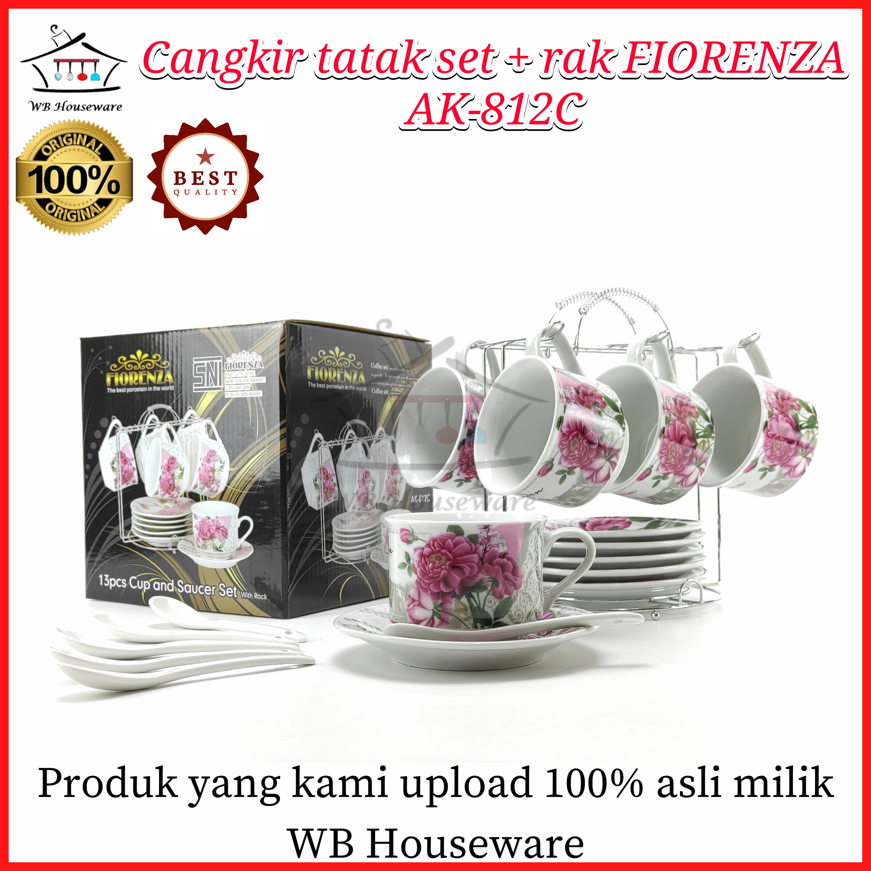 cangkir teh set motif cantik / kopi set + rak FIORENZA AK-812C EDISI RAMADHAN