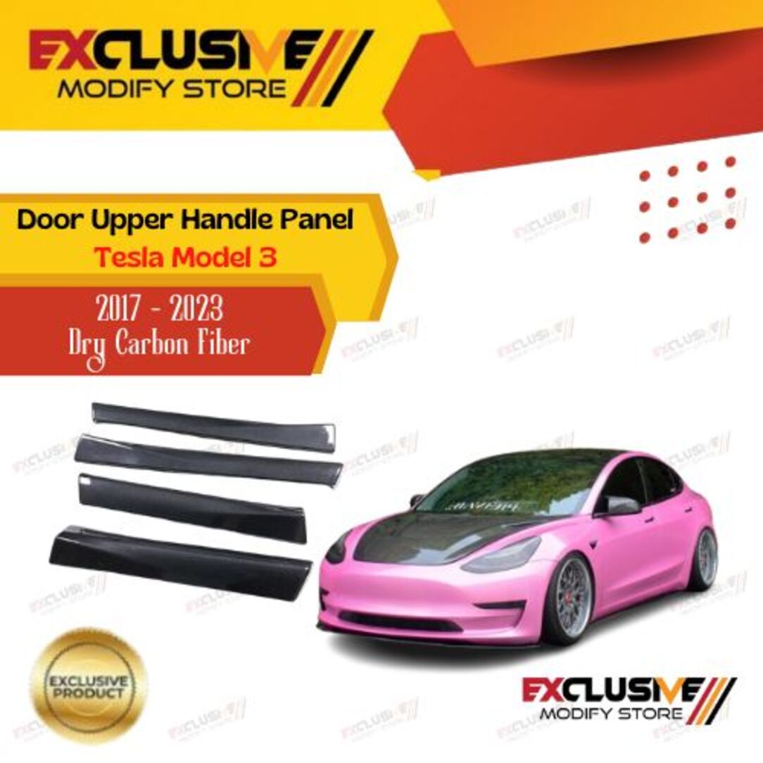 Door cover for Tesla car model 3 (17-23) upper door handle panel dry carbon fiber (4PCs) Harga 10,500,000 rupiah*Gratis Ongkir