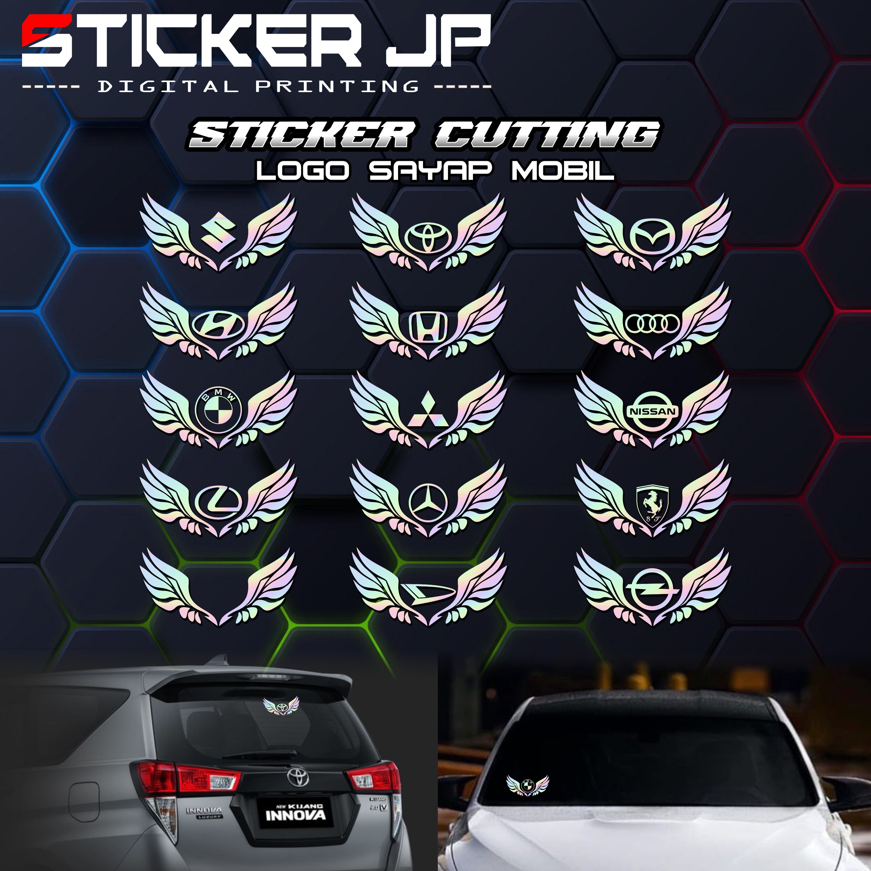 Cutting Sticker Logo Mobil Sayap Hologram untuk semua tipe Honda Toyota Daihatsu Suzuki Datsun Harga 15,000 rupiah*Gratis Ongkir