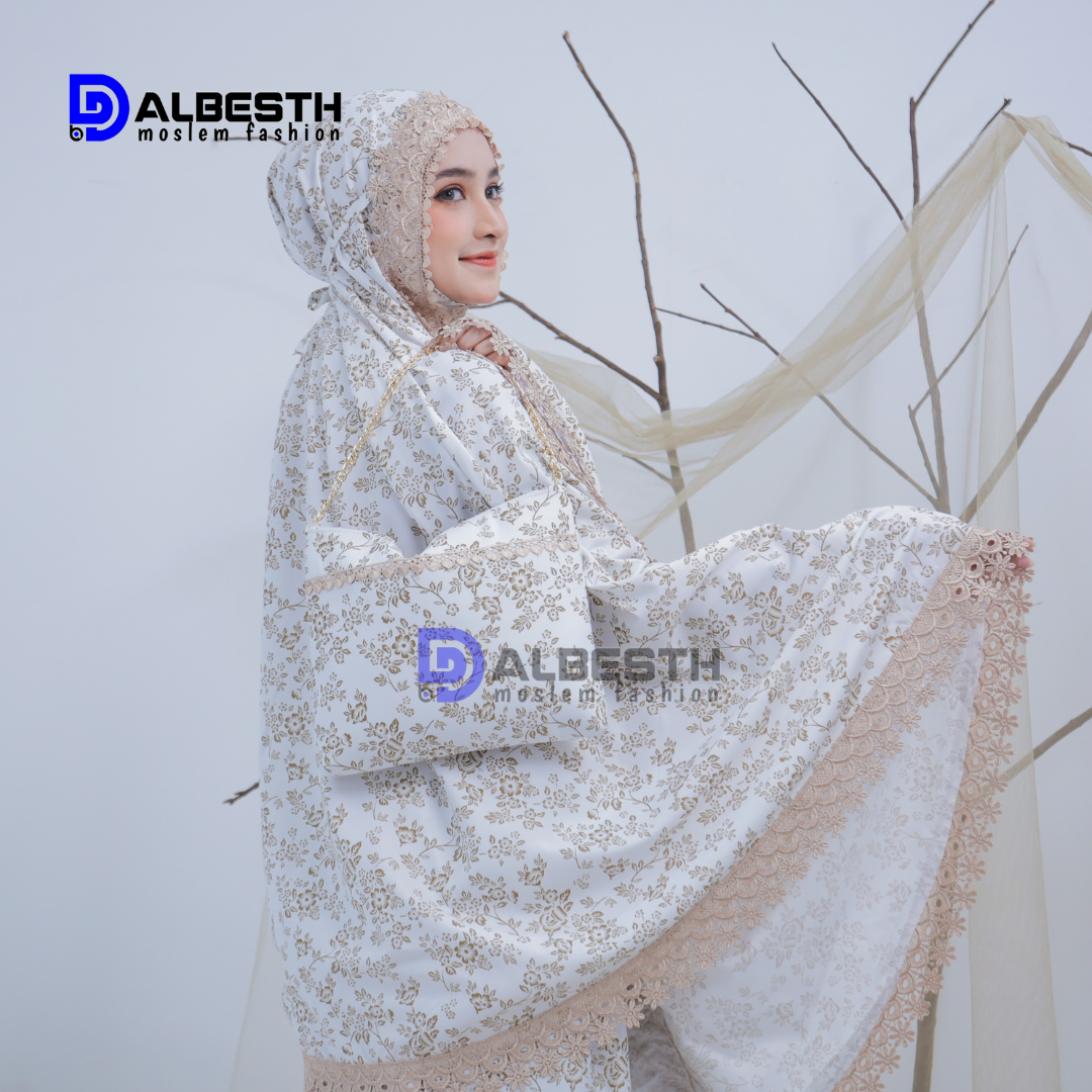Albesth-Mukena adult premium cotton foil glitter lace fancy