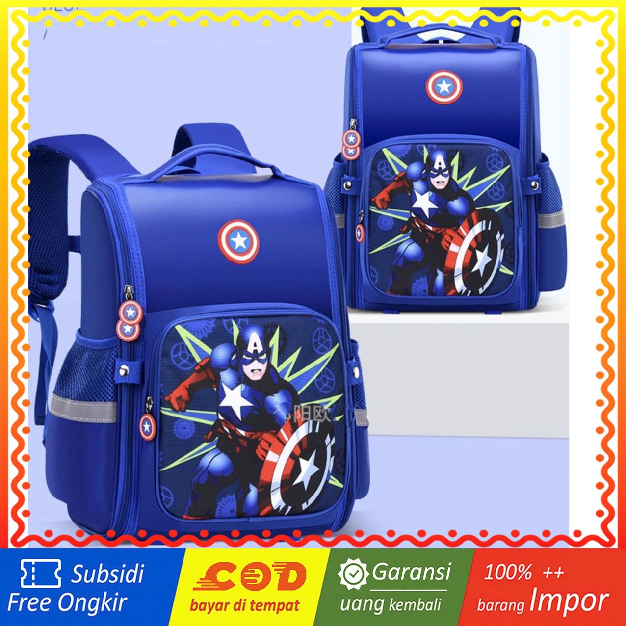WWH16 Tas Anak Sekolah SD Ransel Spiderman Captain Backpack Murah TKM Harga  109,000 rupiah*Gratis Ongkir