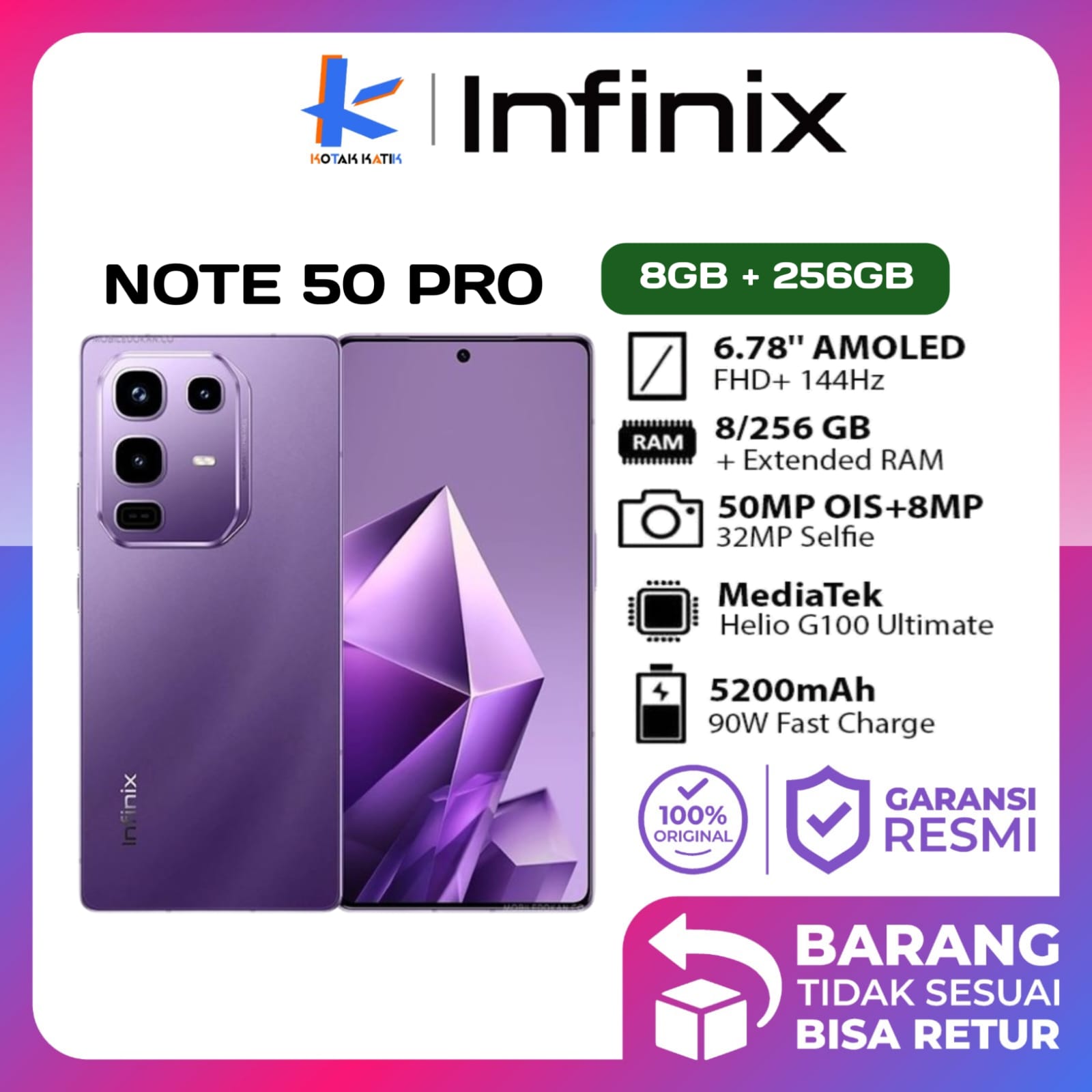 Infinix Note 50 Pro 8/256GB new official warranty Harga  2,999,000 Ringgit*Penghantaran Percuma