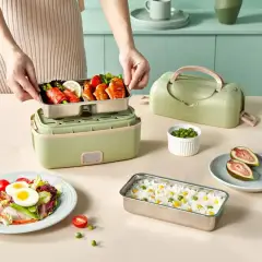 Kotak Makan Elektrik 200 W Double Layer Portable Terbuat dari Material Stainless Steel dan PP Ukuran 24 x 13 x 13 cm Model Handbag Memiliki Fitur Penghangat Makanan G177