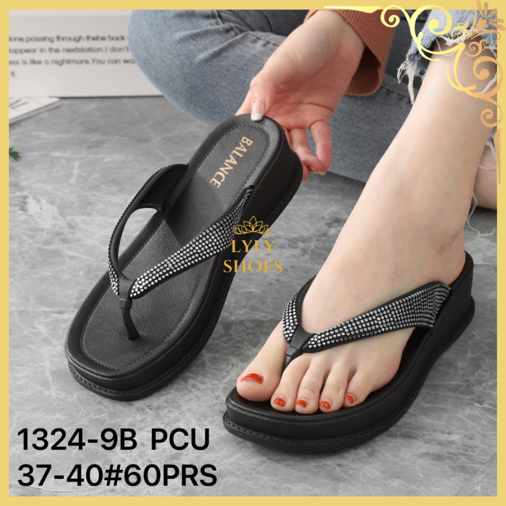 Sandal Jepit Wanita Wedges Karet Import Balance Hak Sedang 1324-9B Harga 39,900 rupiah*Gratis Ongkir