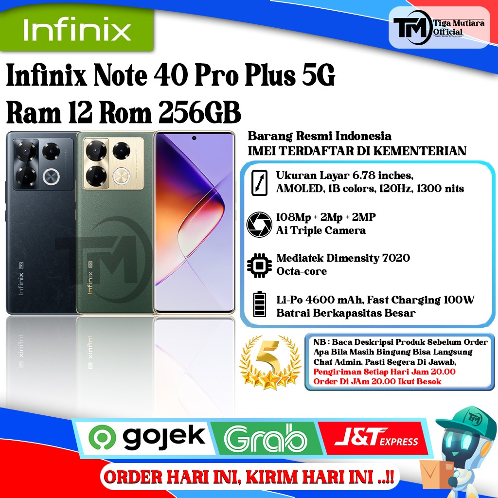 Infinix Note 40 Pro Plus 5G Ram 12 Rom 256GB Harga 2,999,000 rupiah*Gratis Ongkir