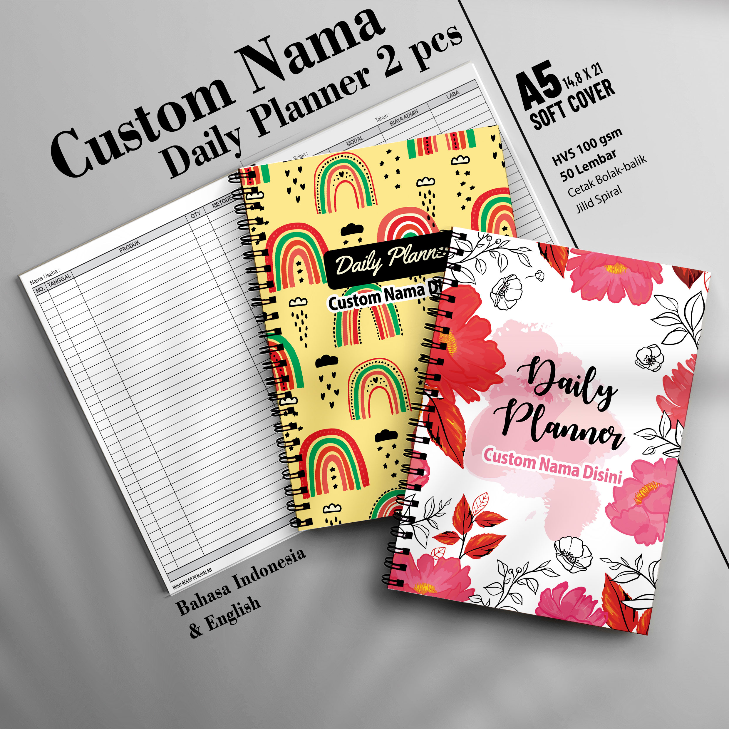 A5 custom name Journal Daily Activity Notes package