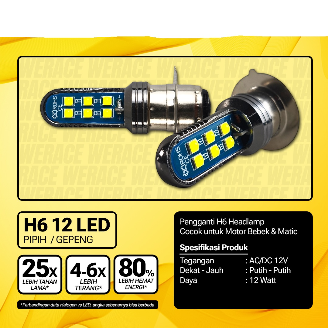 Headlight LED headlamp h6 foot 1 12 LED flat flat flat eye Harga 10,500 rupiah*Gratis Ongkir