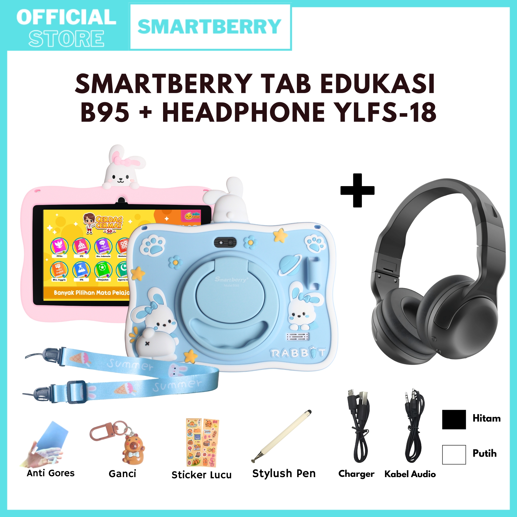 Smartberry Kids Study Tab B95 + Headphone Ylfs-18 (Combo Package) Android 14 / Children's Educational Tablet Harga 869,999 rupiah*Gratis Ongkir