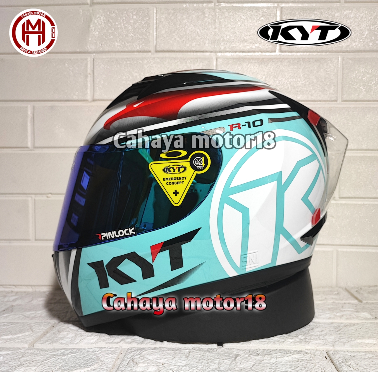 PAKET GANTENG KYT R10 AQUAMARINE|HELM FULL FACE KACA IRIDIUM Harga 820,000 Ringgit*Penghantaran Percuma