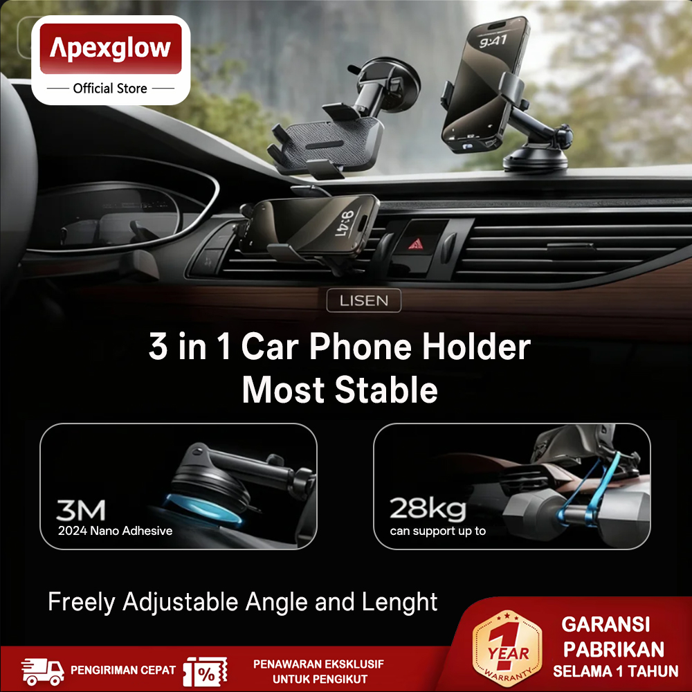 Apexglow Universal Car Holder Car Phone Holder Dashboard Swivel Lock Suction Arm Long Arm 360 ° Harga 38,220 rupiah*Gratis Ongkir