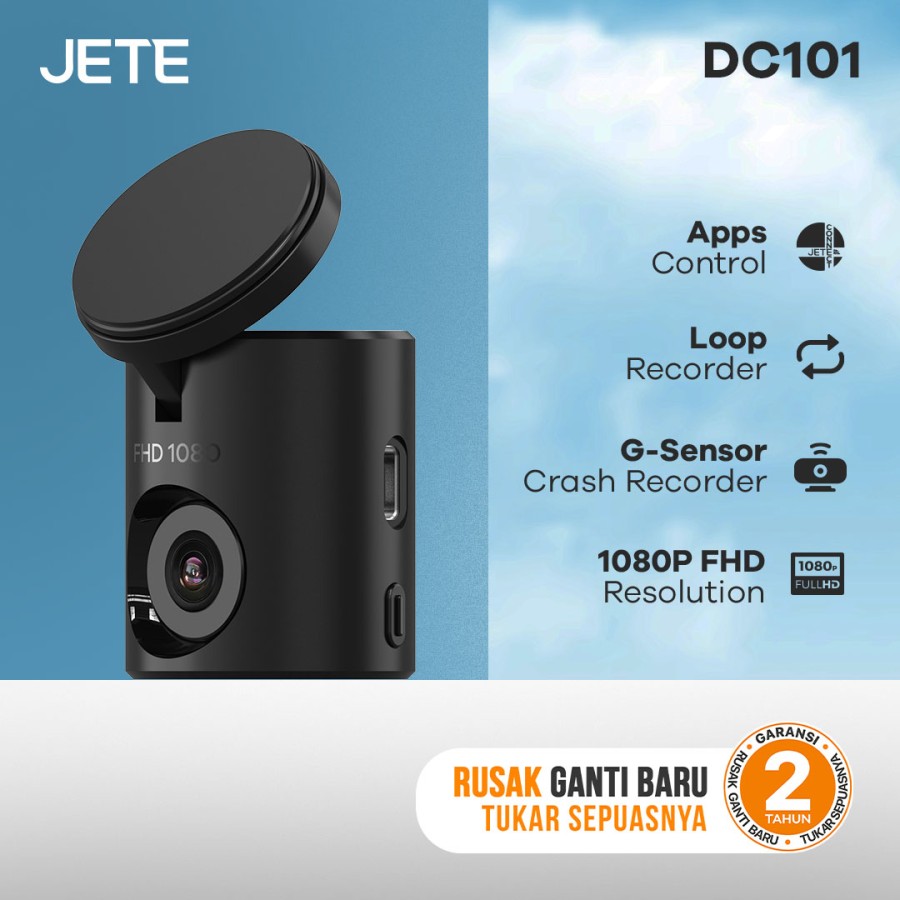 Dashcam JETE DC101 Mobil 1080p FHD Dual Channel with Apps Control G Sensor Mode, and Loop Recording - Garansi Resmi 2 Tahun Harga 447,900 rupiah*Gratis Ongkir