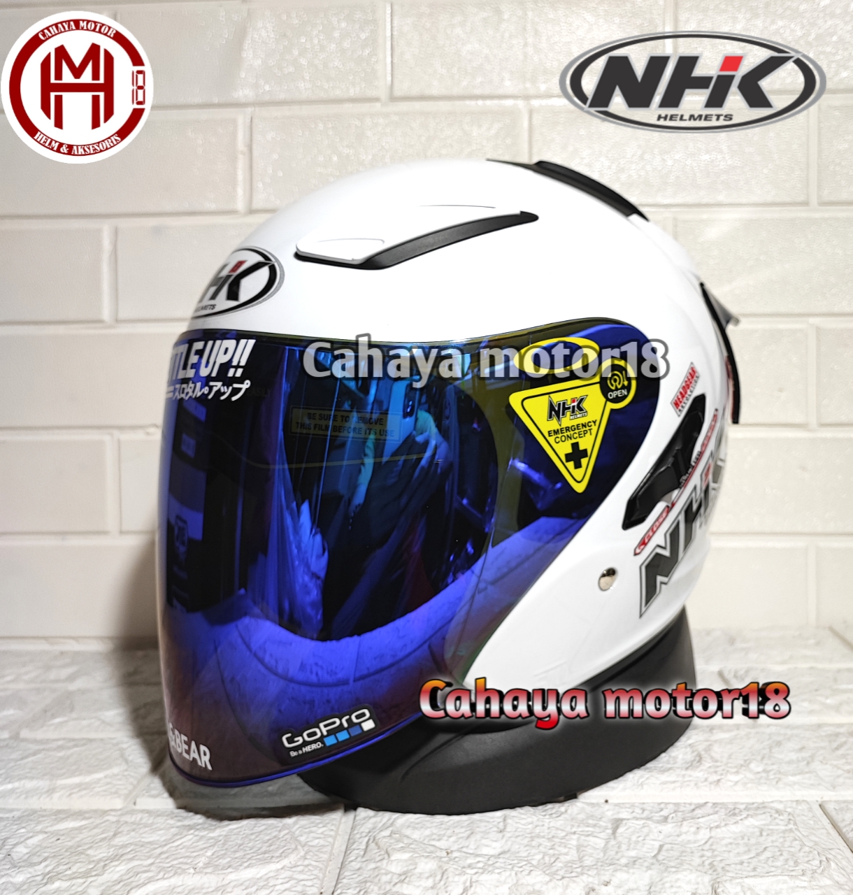 PAKET GANTENG HELM NHK R1 PUTIH PAKET KACA IRIDIUM|VISOR VENOM LENGKAP STICKER SPOILER Harga 480,000 rupiah*Gratis Ongkir