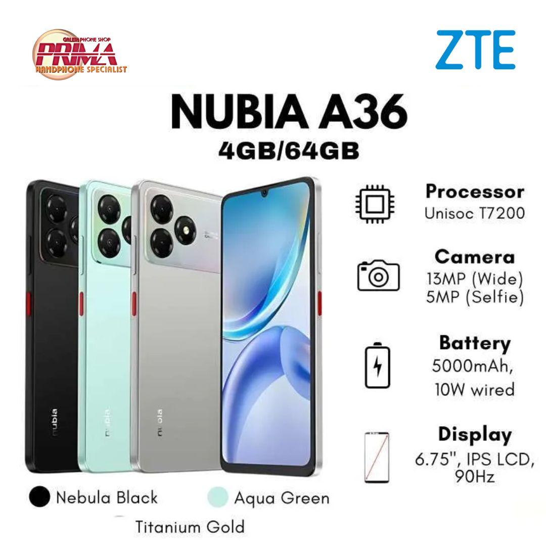 ZTE Nubia A36 4/64GB - Kamera 13 MP | 6.75 HD+ | 5.000 mAh *garansi resmi* Harga 1,009,000 rupiah*Gratis Ongkir