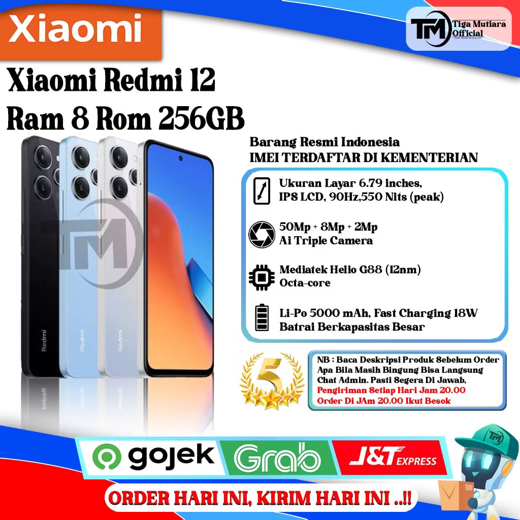 Xiaomi Redmi 12 Ram 8 Rom 256GB Harga 2,199,000 rupiah*Gratis Ongkir