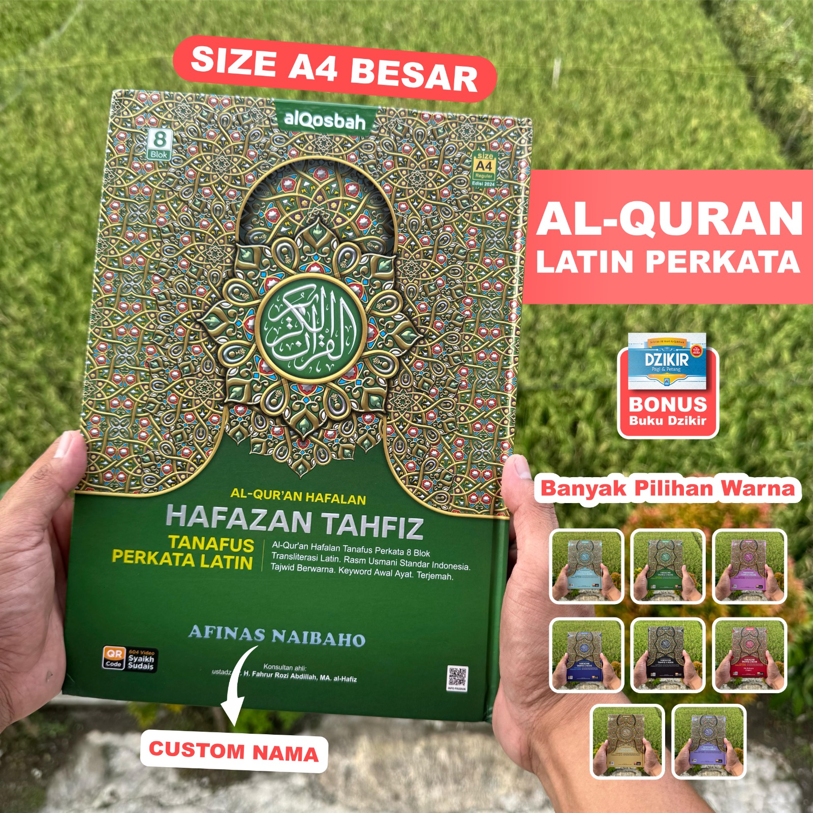 Alquran Hafazan Perkata Latin A4 Besar Free Custom Nama Bonus Buku Dzikir Pagi Petang