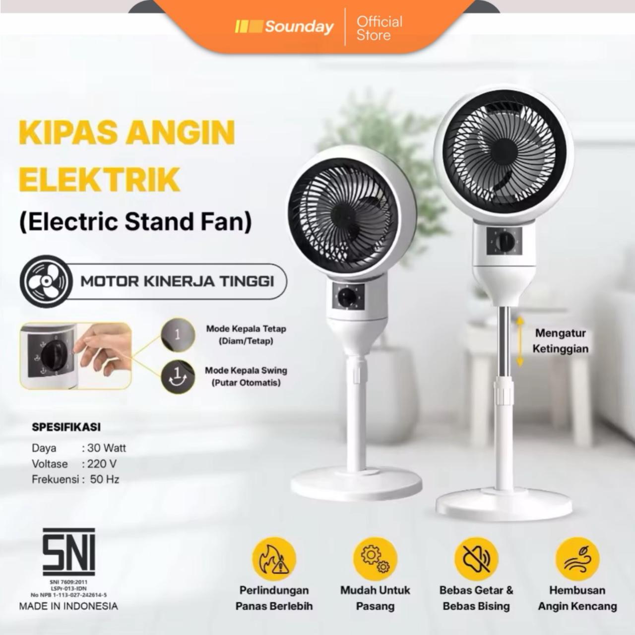 Sounday stand fan/electric fan rotation stand fan premium 3 level speed - Merek Sounday Harga 178,118 rupiah*Gratis Ongkir