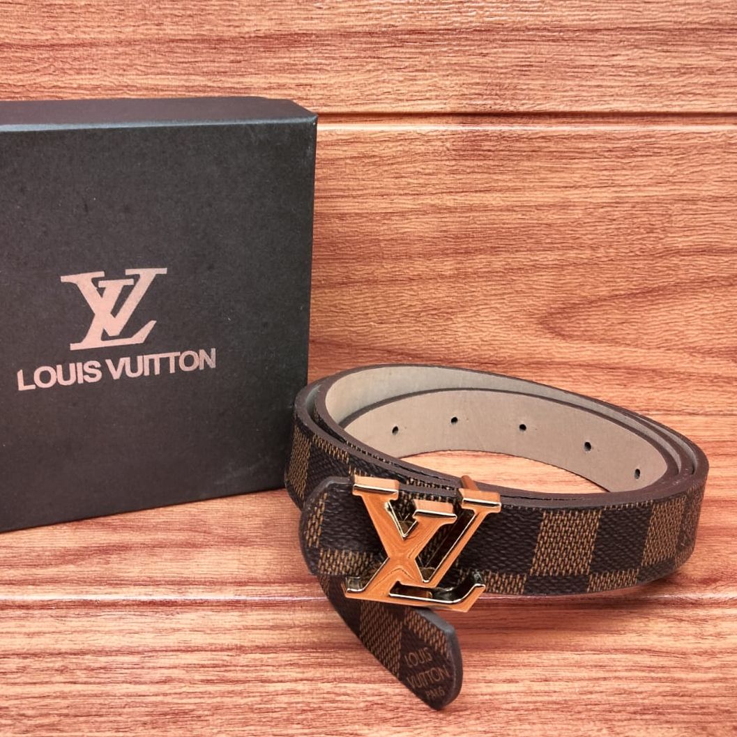 Jual Ikat Pinggang Gesper Kulit Asli Pria Branded Louis Vuitton LV-10 Brown