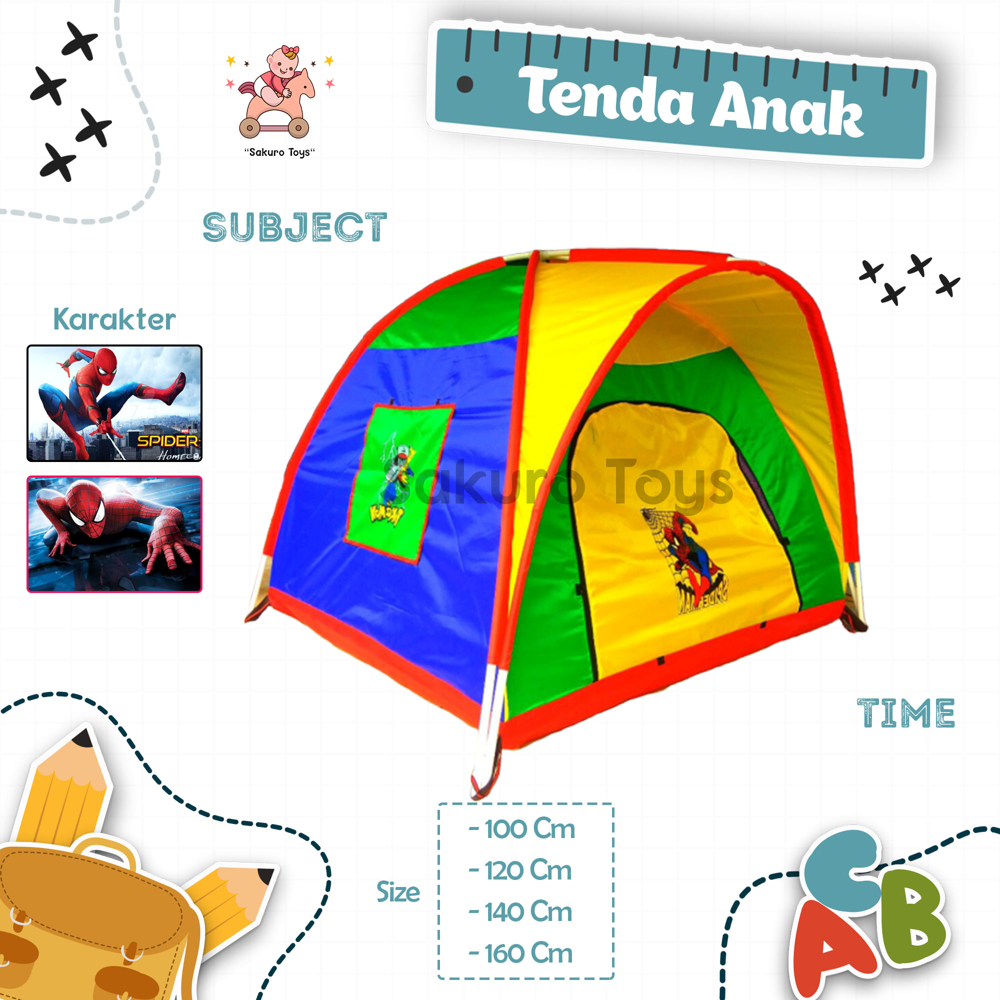 Jual Tenda Anak/SPIDERMAN/100cm/ 120 cm /140cm Tenda Mainan Anak / Tenda  Camping / Tenda Anak Karakte FAMSHOP