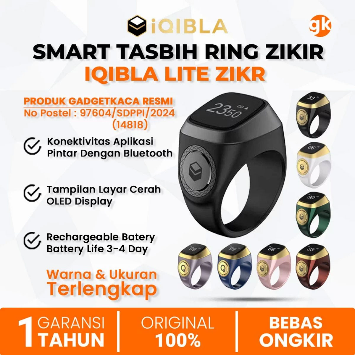 iQIBLA Smart Tasbih Digital Ring Zikr1 Lite Tasbeeh Counter Zikir OLED Display BT5.1