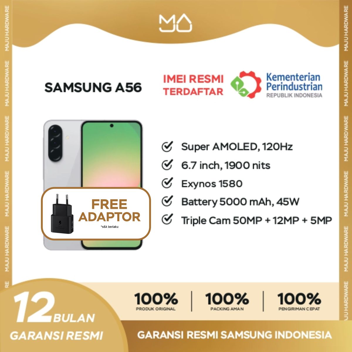 Samsung Galaxy A56 5G 8/256GB [Free Upgrade from 8/128GB] - Garansi Resmi FREE ADAPTOR 25 WATT Giá 5,999,000 Đồng*Miễn phí vận chuyển