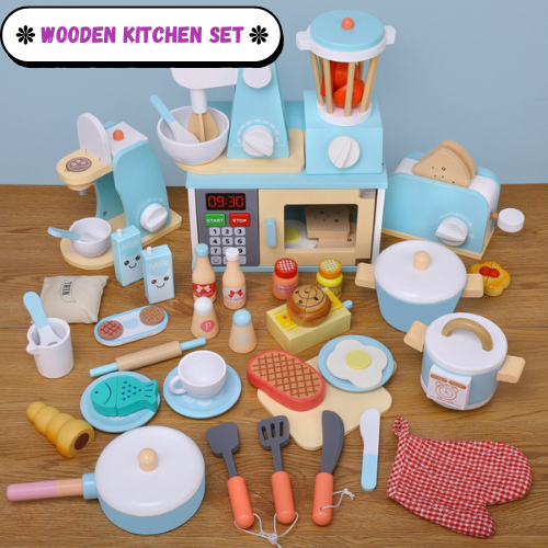 Mainan Anak Wooden Kitchen Set, Set Alat Masak dengan 6 Varian