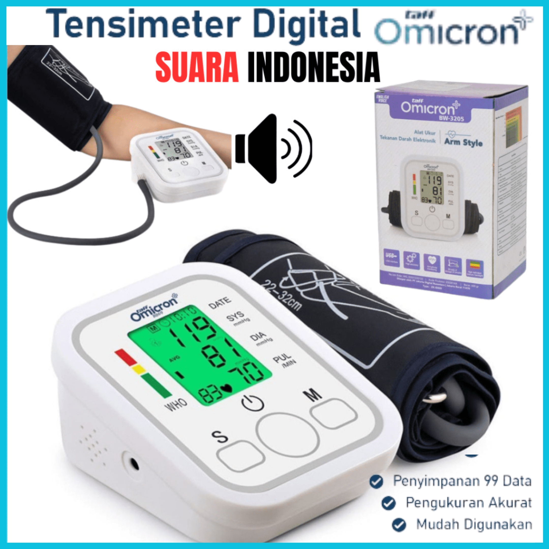 TaffOmicron Tensimeter Digital Pengukur Tekanan Darah Akurasi Tinggi / Alat Pengukur Tekanan Darah Tinβ¦