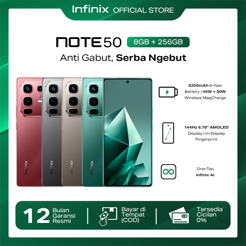 infinix Note 50 8/256GB - Up to 16GB Extended RAM - Helio G100 - 6.78” FHD+ Amoled - 50MP OIS - 5200 mAh - NFC Giá 2,529,000 Đồng*Miễn phí vận chuyển