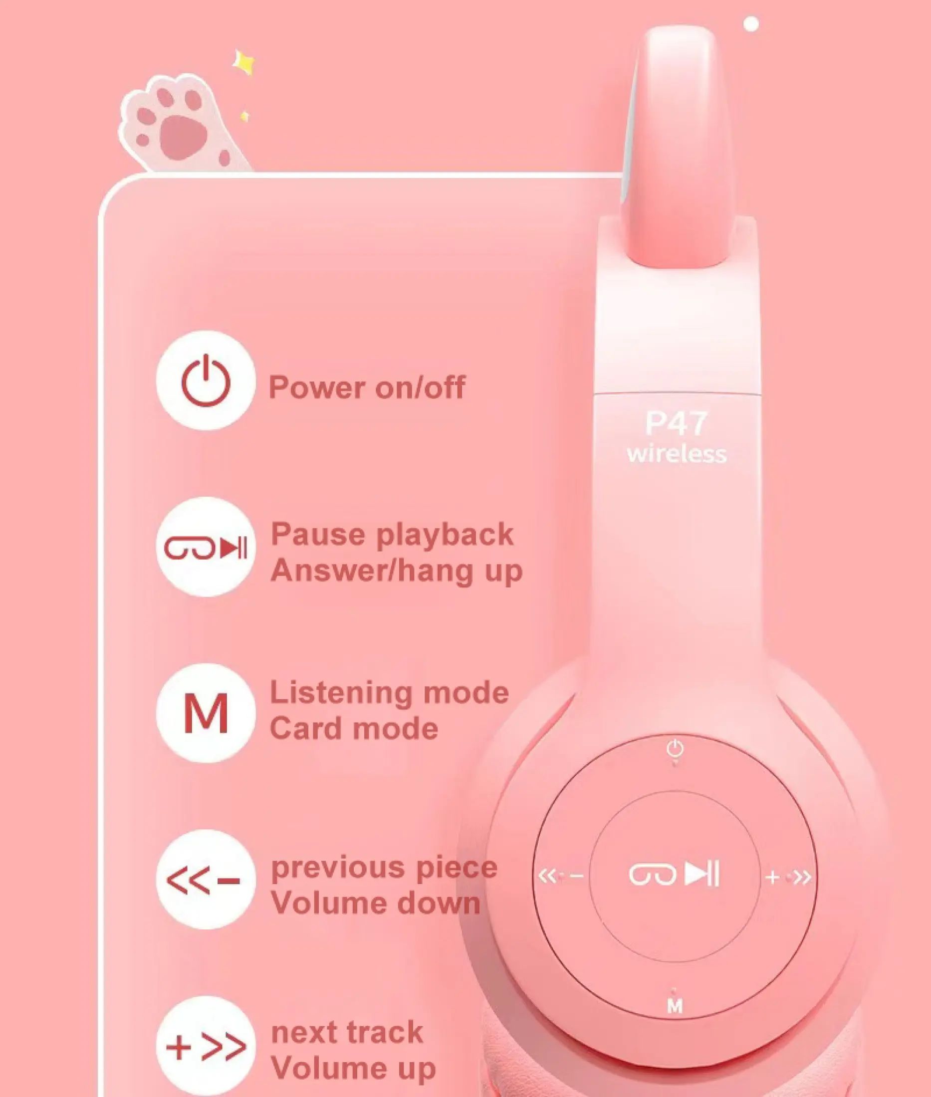 ภาพประกอบของ [Great Deals] Original หูฟังหูแมวหูฟังชุดหูฟังบลูทูธ5.0 Led ปรับหูฟังพับได้ Blth 5.0หูหูฟังสเตอริโอไร้สายพับได้กว้างความเข้ากันได้ยาวสแตนด์บายมีไมโครโฟนในตัว ไฟLED