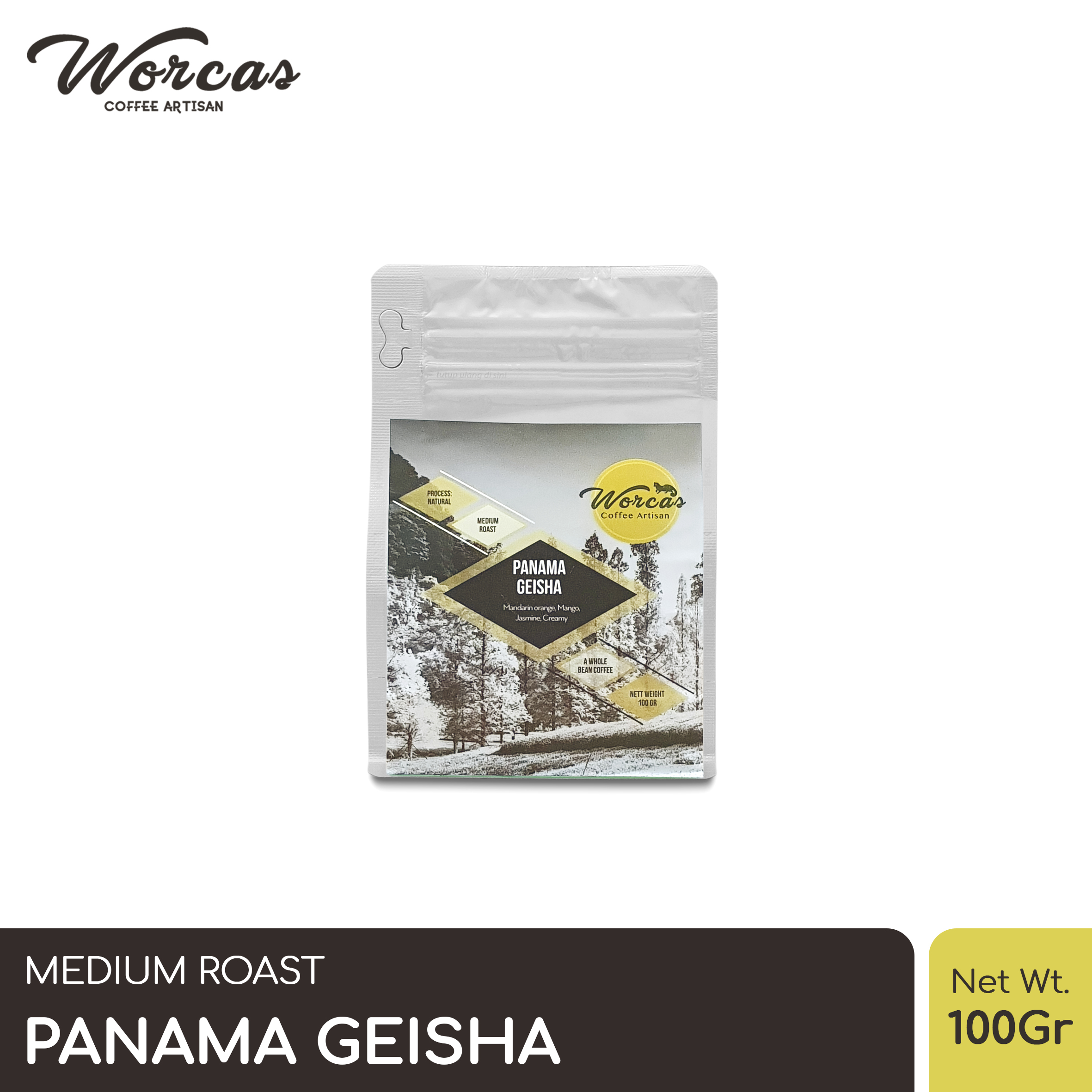 WORCAS Kopi Arabika Panama Geisha Natural Process 100 Gram - Medium Roast