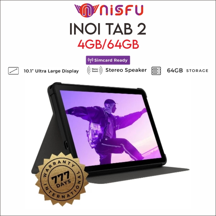 INOI Tab 2 | 4+64 GB | Layar Imersif 10.1" | Stereo Speaker | Baterai Besar 5000mAh | Garansi Resmi 777 Hari Harga  1,495,000 Ringgit*Penghantaran Percuma