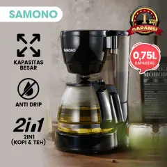 SAMONO 750ML Coffee Maker Mesin Kopi Multifungsi 2 in 1 Anti Bocor 600Watt Low Watt Bahan Plastik SW-CMB06B Black