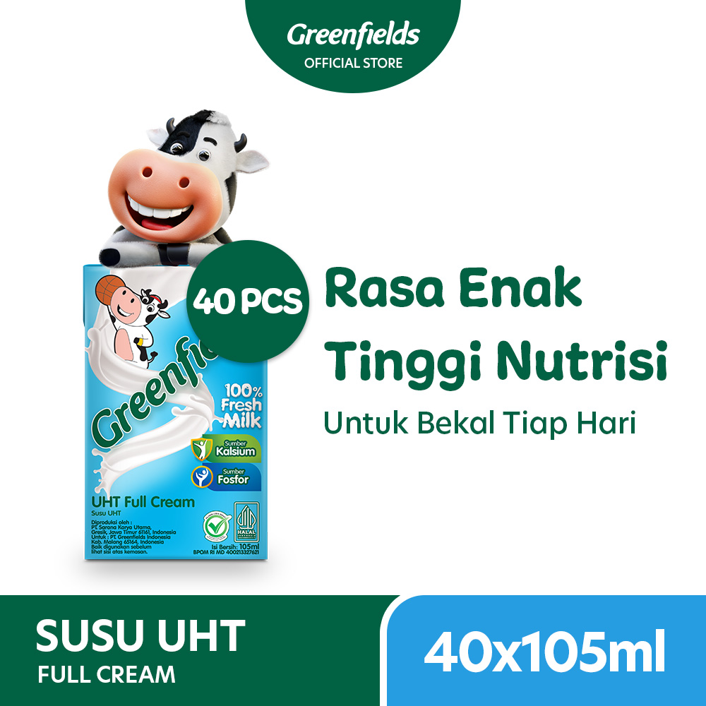 Greenfields Susu UHT kids full cream 105ml x 40PCs [Carton] - Merek Greenfields Harga 126,081 rupiah*Gratis Ongkir