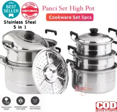 ( BISA COD ) PROMO PANCI SET STAINLESS STEEL 5in1 / PANCI SET & STEAMER / PANCI WAJAN SATUAN / PANCI SET HIGH POT / PANCI DAN STEAMER POT TEBAL 5pcs
