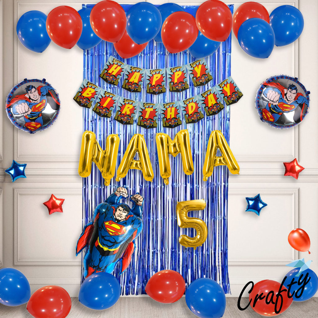 [PAKET] Set Ulang Tahun Anak BANNER SUPERMAN CURTAIN Dekorasi Balon Hiasan Pesta Birthday