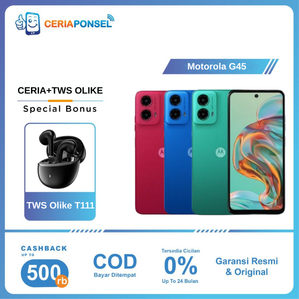 Motorola G45 5g 8/256Gb Snapdragon 6S Gen 3 (6Nm) 5000 Mah 20W | Official Motorola Indonesia Warranty 1 Year Harga 2,072,000 rupiah*Gratis Ongkir